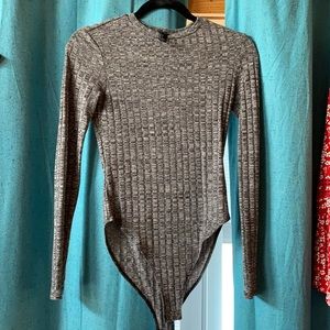 gray ribbed bodysuit